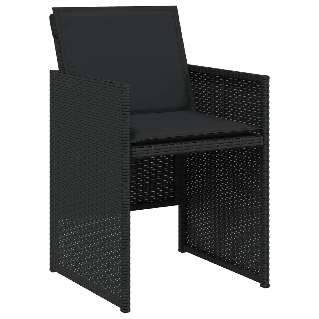 5 Piece Garden Dining Set with Cushions Black Poly Rattan