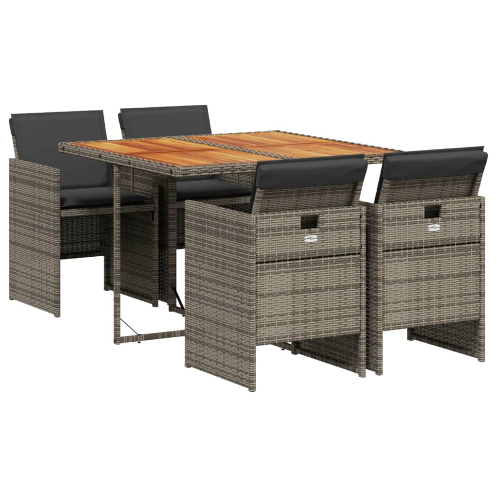 5 Piece Garden Dining Set with Cushions Grey Poly Rattan