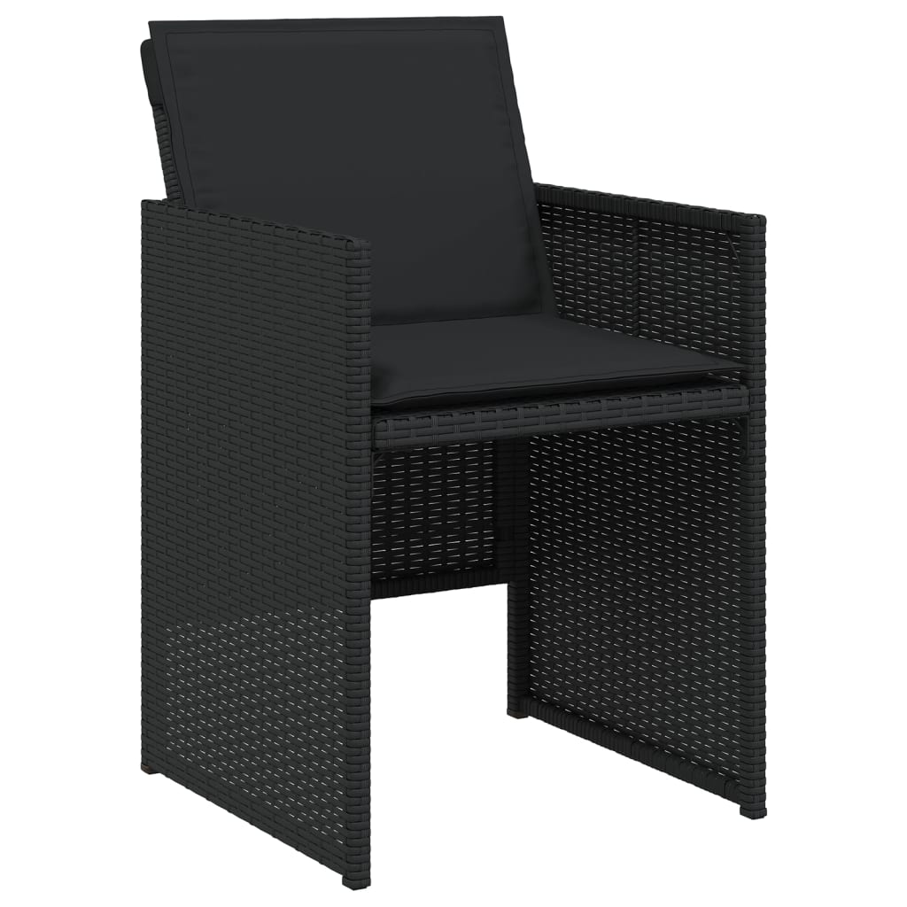 7 Piece Garden Dining Set with Cushions Black Poly Rattan