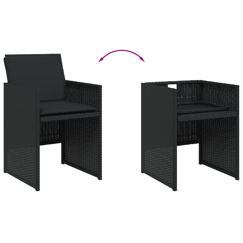 7 Piece Garden Dining Set with Cushions Black Poly Rattan