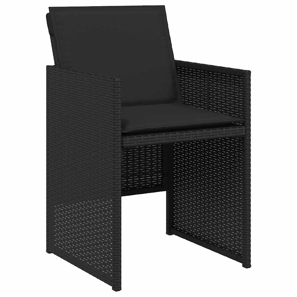 11 Piece Garden Dining Set with Cushions Black Poly Rattan