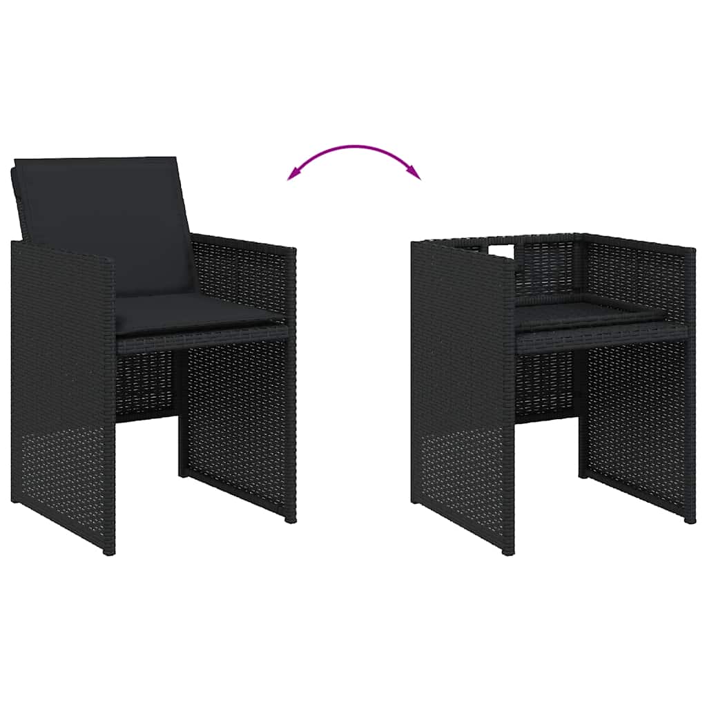 13 Piece Garden Dining Set with Cushions Black Poly Rattan