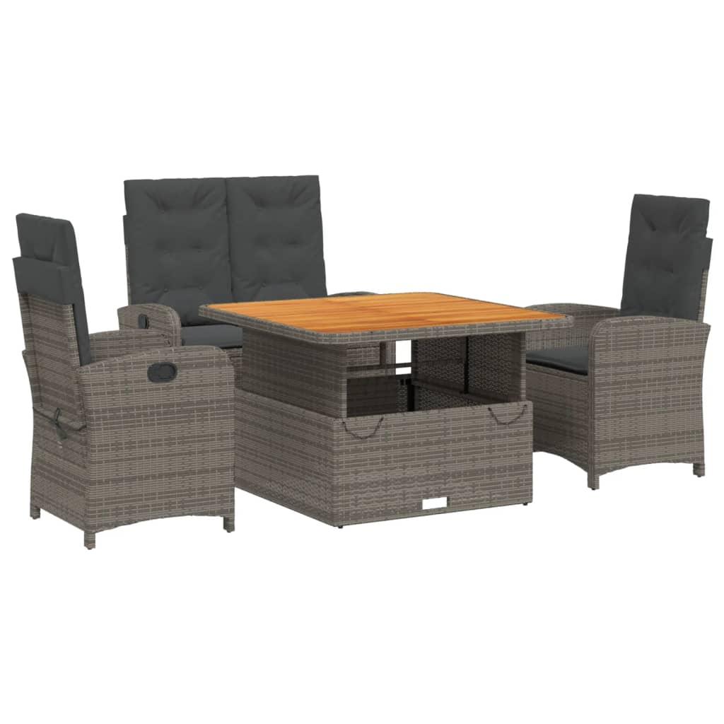 4 Piece Garden Dining Set with Cushions Grey Poly Rattan