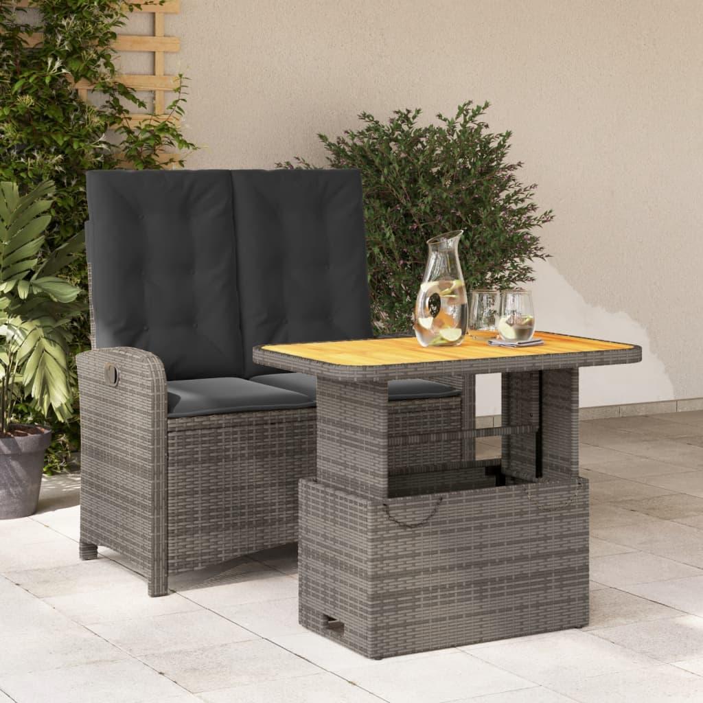 2 Piece Garden Dining Set with Cushions Grey Poly Rattan