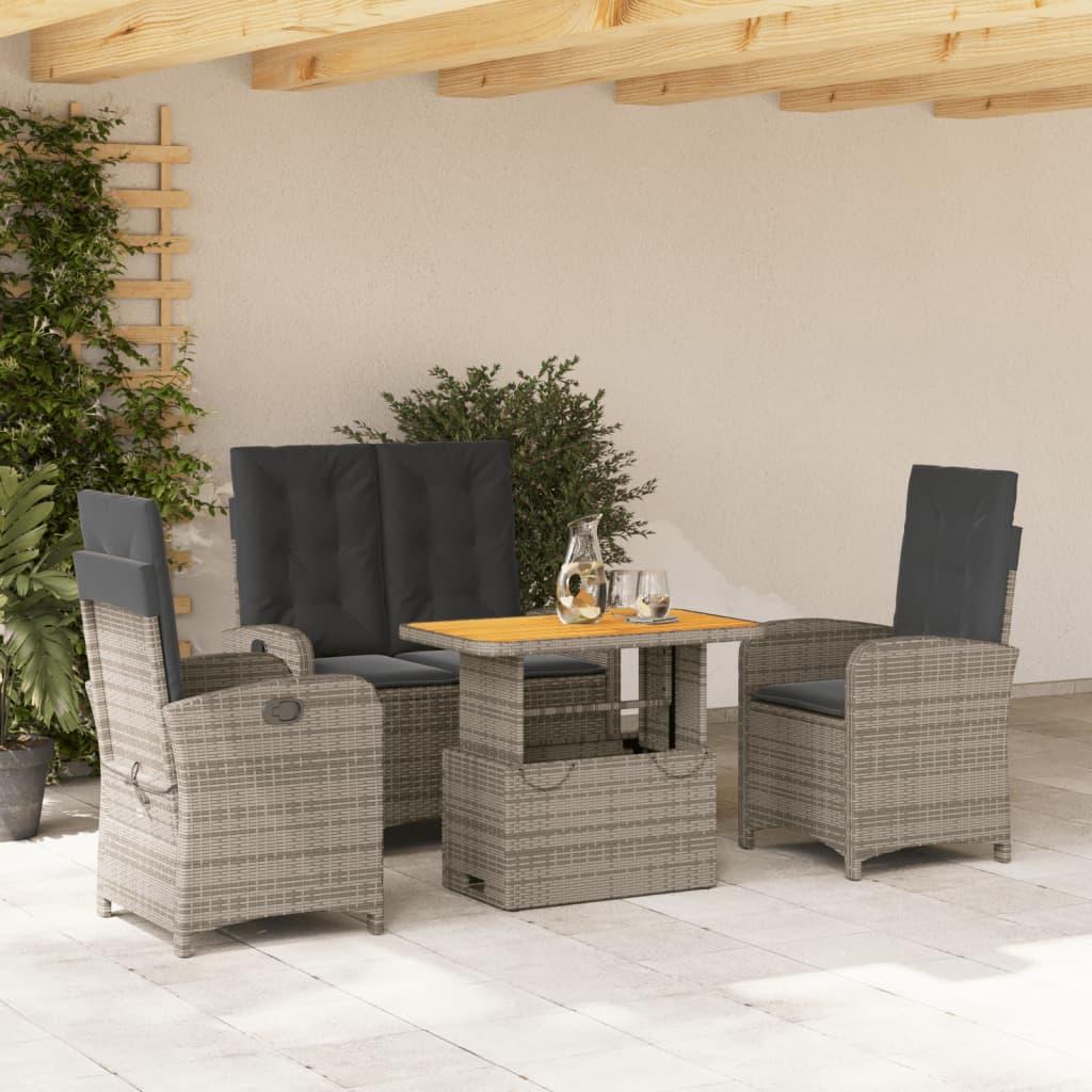 4 Piece Garden Dining Set with Cushions Grey Poly Rattan
