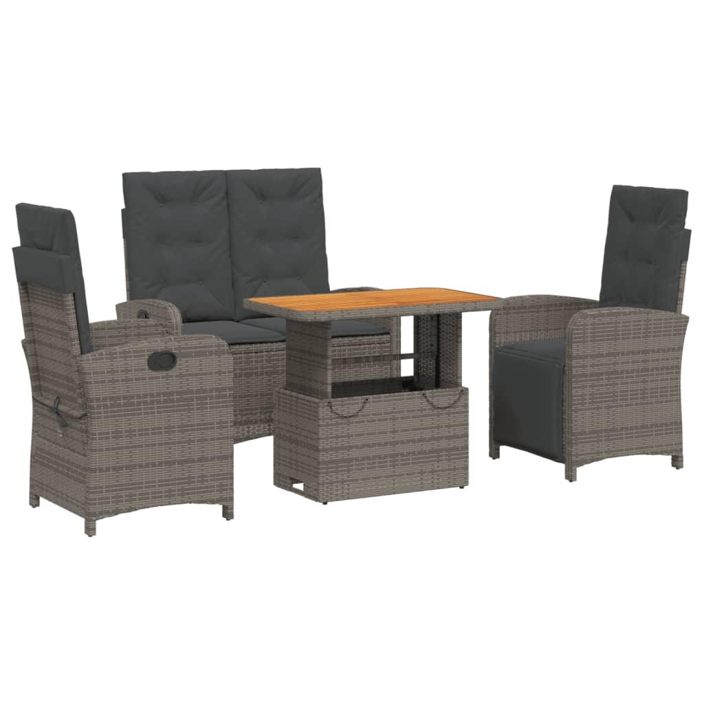 4 Piece Garden Dining Set with Cushions Grey Poly Rattan