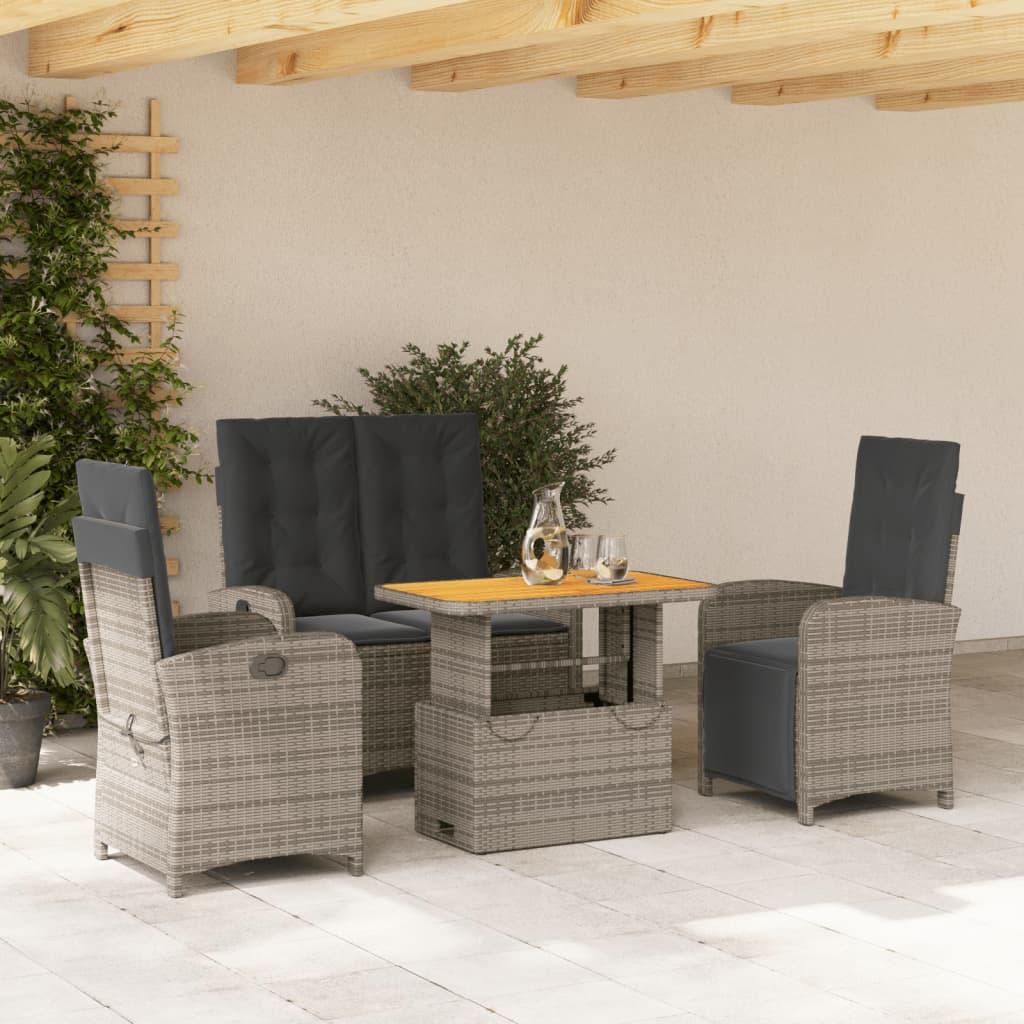 4 Piece Garden Dining Set with Cushions Grey Poly Rattan