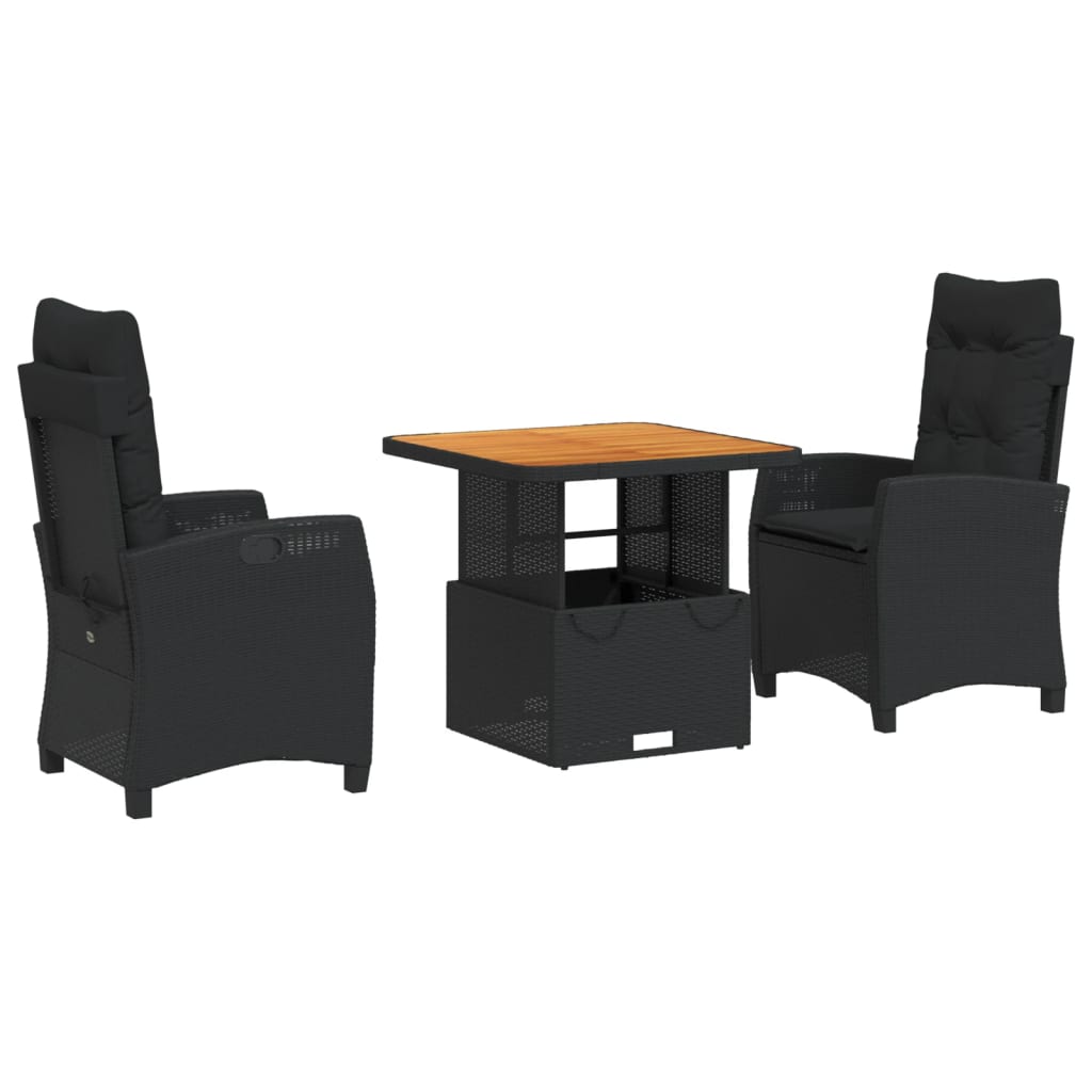 3 Piece Garden Dining Set with Cushions Black Poly Rattan
