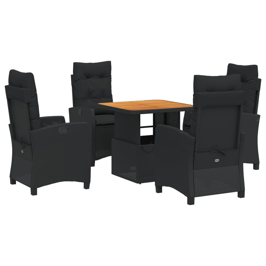 5 Piece Garden Dining Set with Cushions Black Poly Rattan