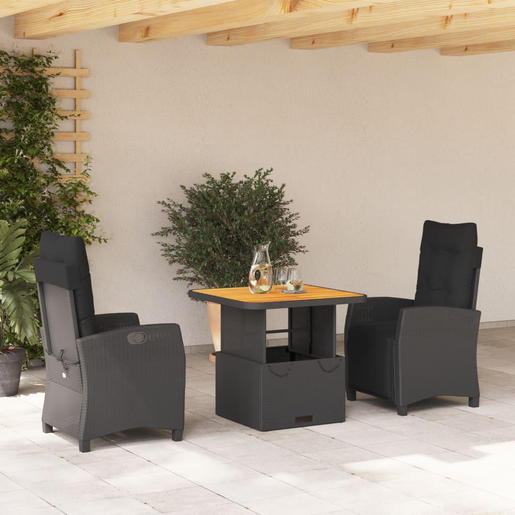 3 Piece Garden Dining Set with Cushions Black Poly Rattan