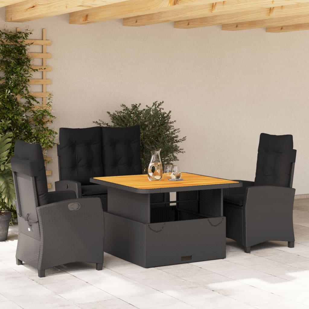 4 Piece Garden Dining Set with Cushions Black Poly Rattan