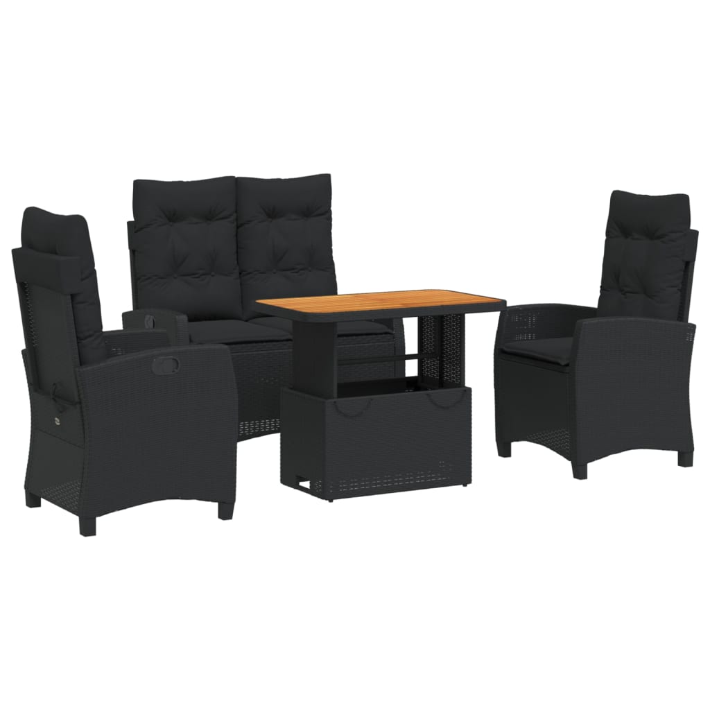 4 Piece Garden Dining Set with Cushions Black Poly Rattan