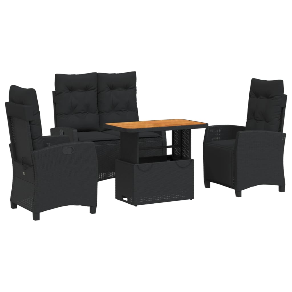 4 Piece Garden Dining Set with Cushions Black Poly Rattan