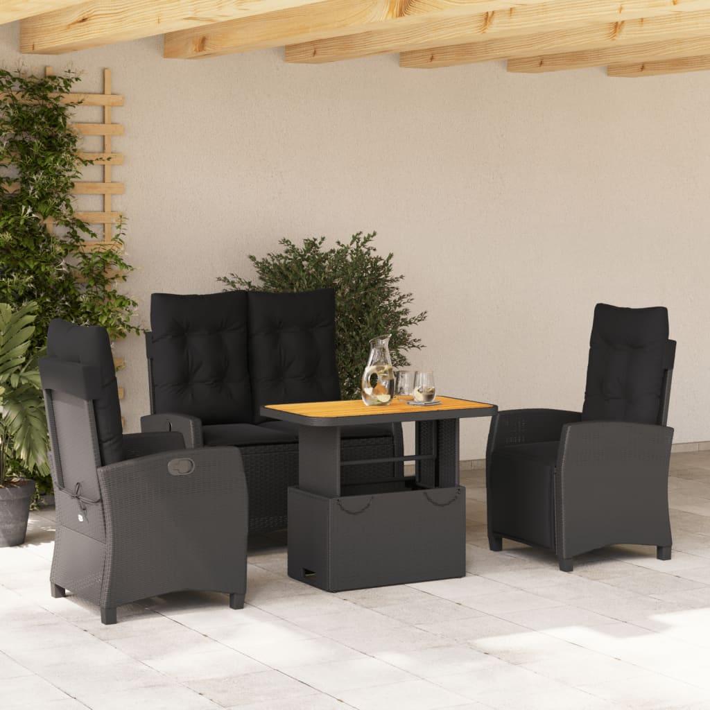 4 Piece Garden Dining Set with Cushions Black Poly Rattan