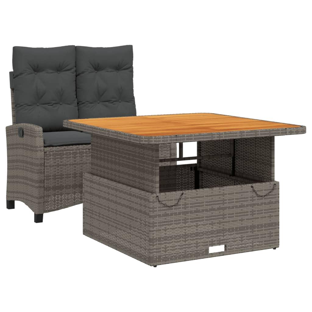 2 Piece Garden Dining Set with Cushions Grey Poly Rattan