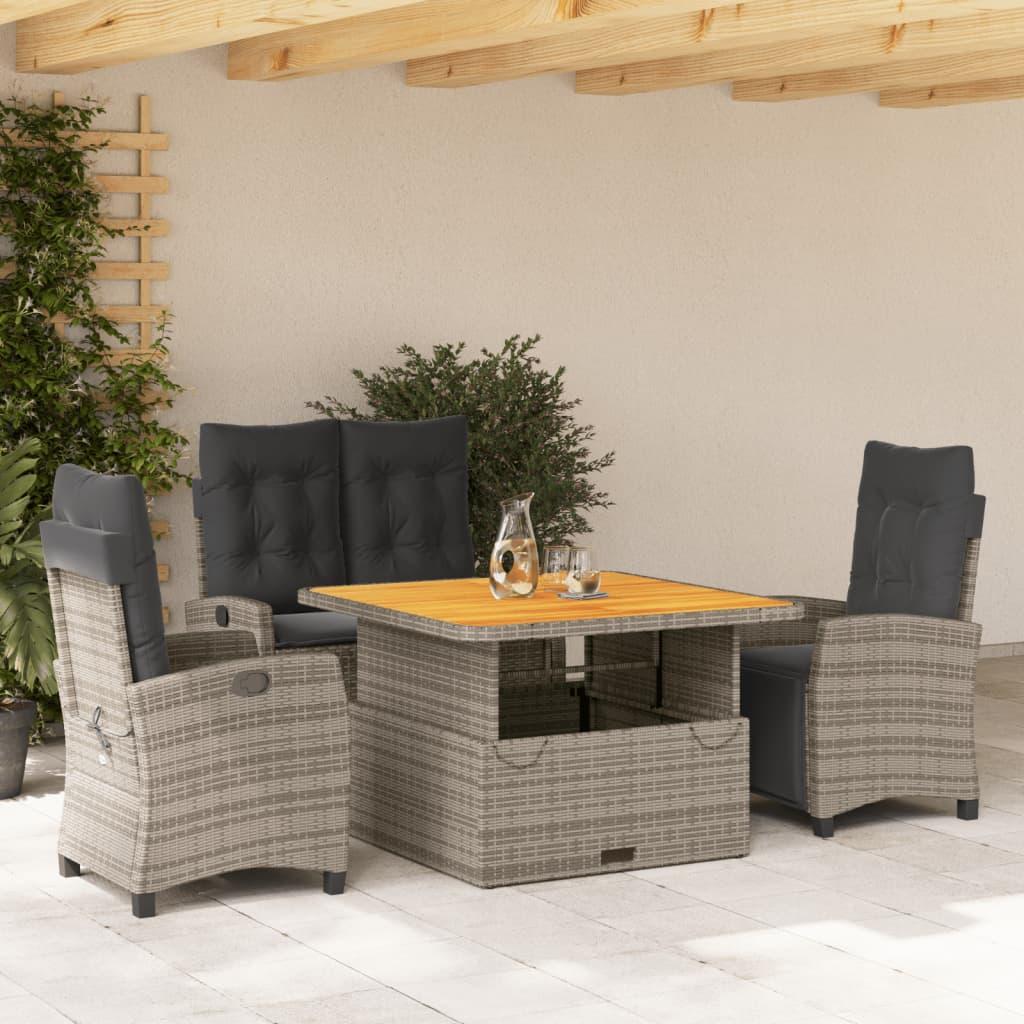 4 Piece Garden Dining Set with Cushions Grey Poly Rattan