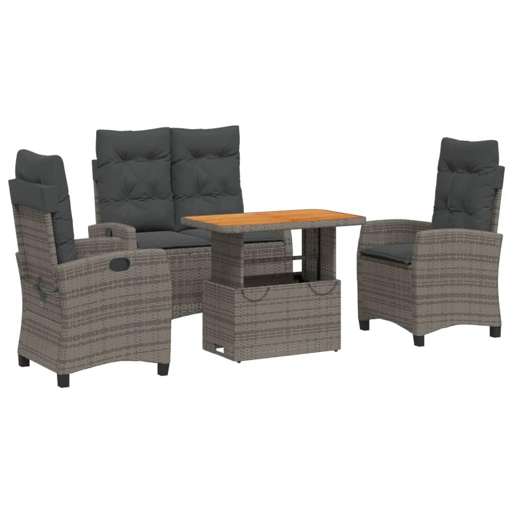 4 Piece Garden Dining Set with Cushions Grey Poly Rattan