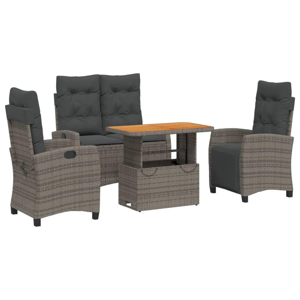 4 Piece Garden Dining Set with Cushions Grey Poly Rattan