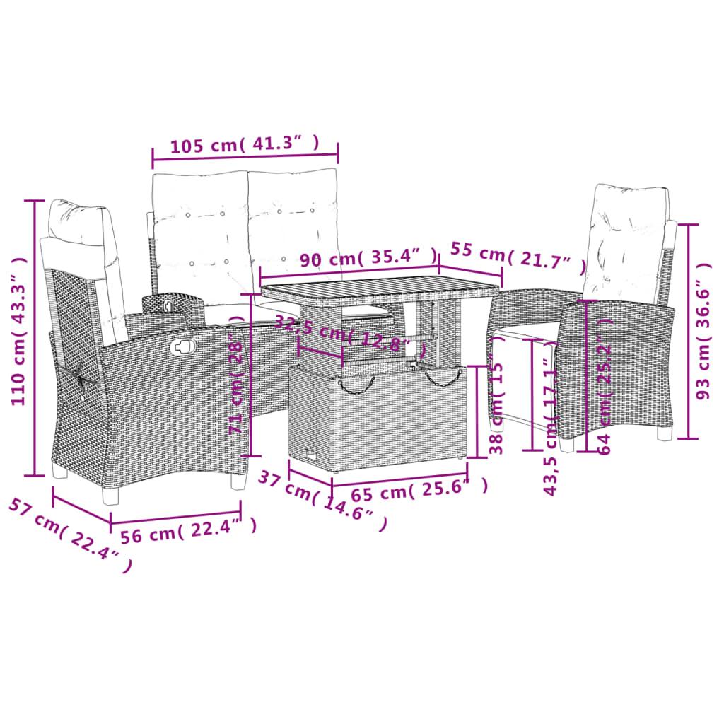 4 Piece Garden Dining Set with Cushions Grey Poly Rattan