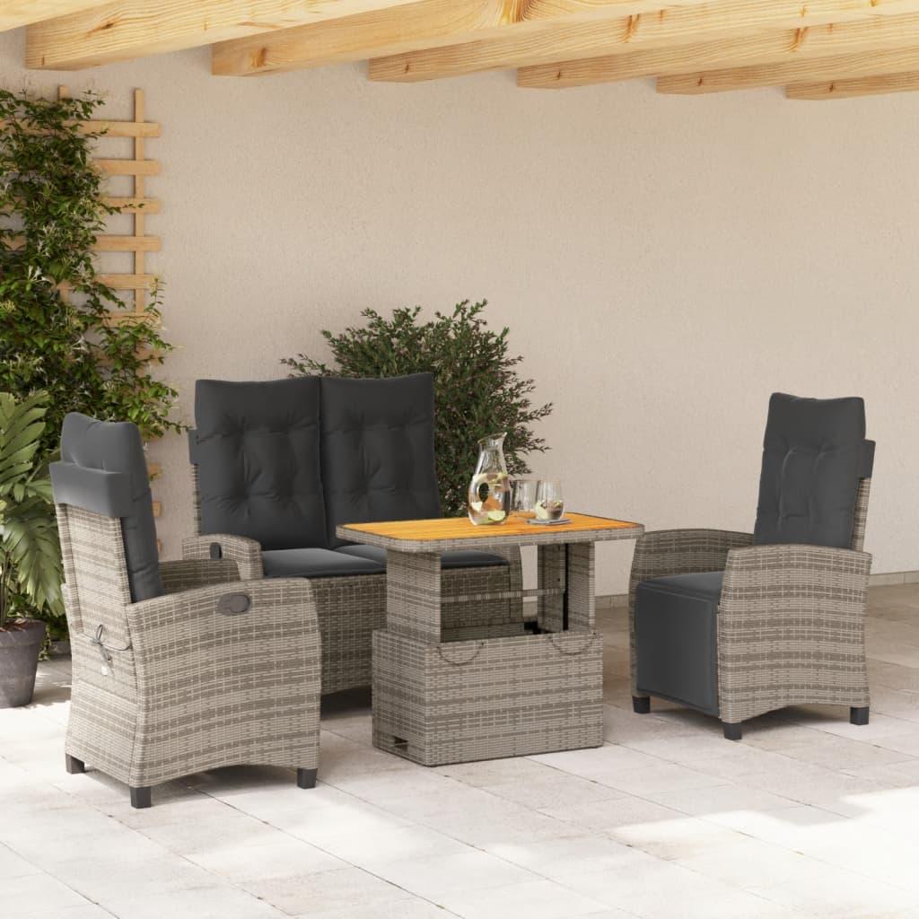 4 Piece Garden Dining Set with Cushions Grey Poly Rattan