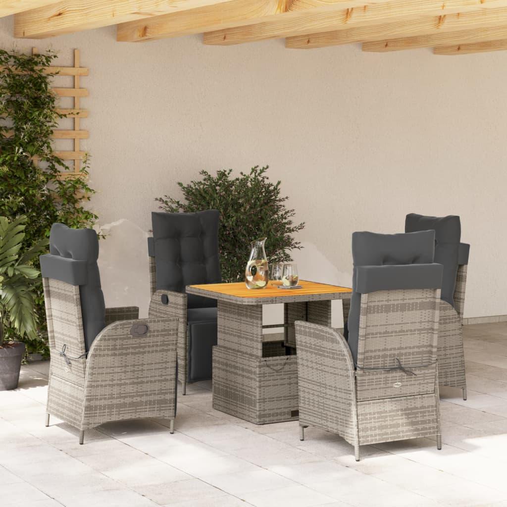 5 Piece Garden Dining Set with Cushions Grey Poly Rattan