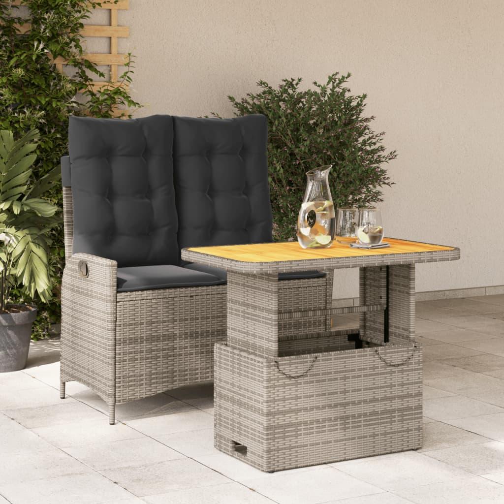 2 Piece Garden Dining Set with Cushions Grey Poly Rattan