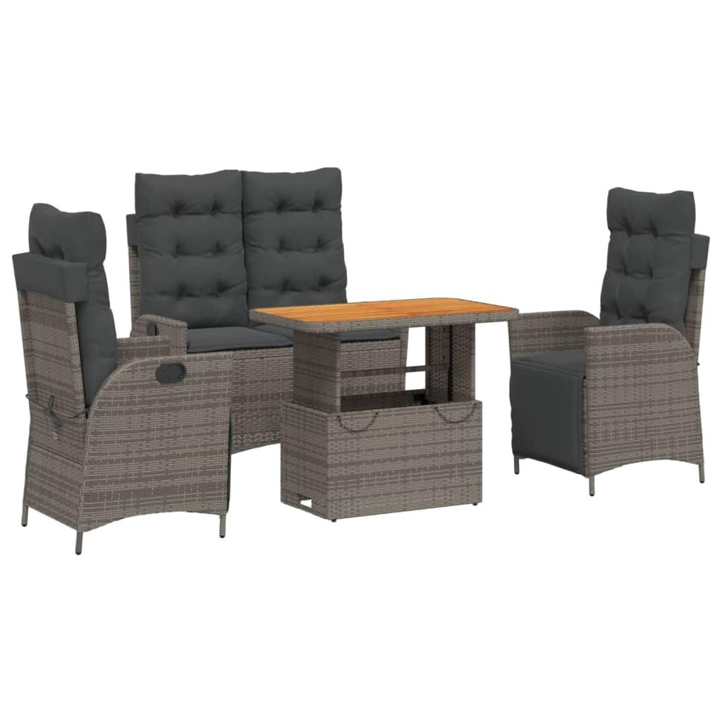 4 Piece Garden Dining Set with Cushions Grey Poly Rattan