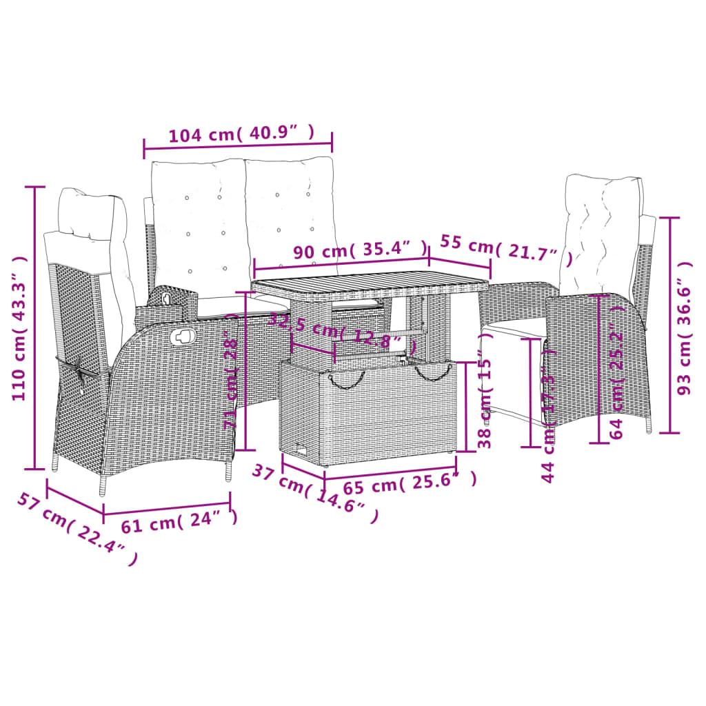 4 Piece Garden Dining Set with Cushions Grey Poly Rattan