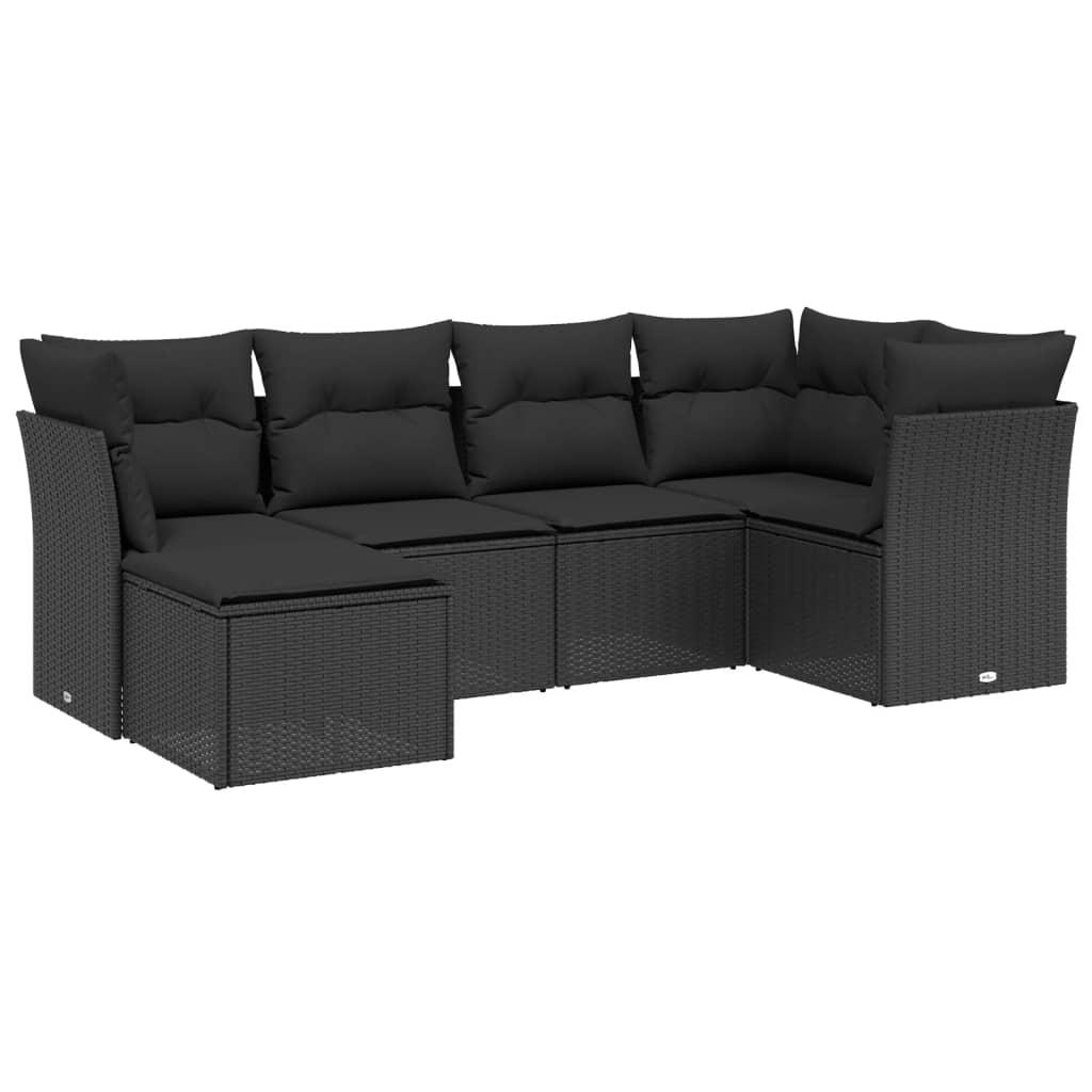 6 Piece Garden Sofa Set with Cushions Black Poly Rattan