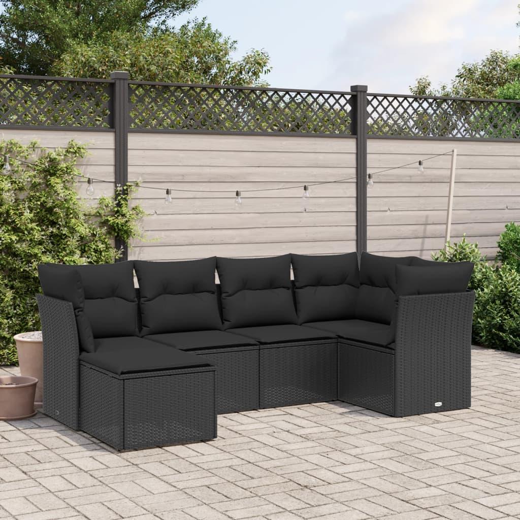 6 Piece Garden Sofa Set with Cushions Black Poly Rattan