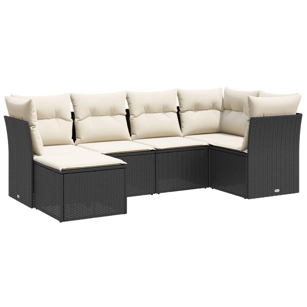 6 Piece Garden Sofa Set with Cushions Black Poly Rattan