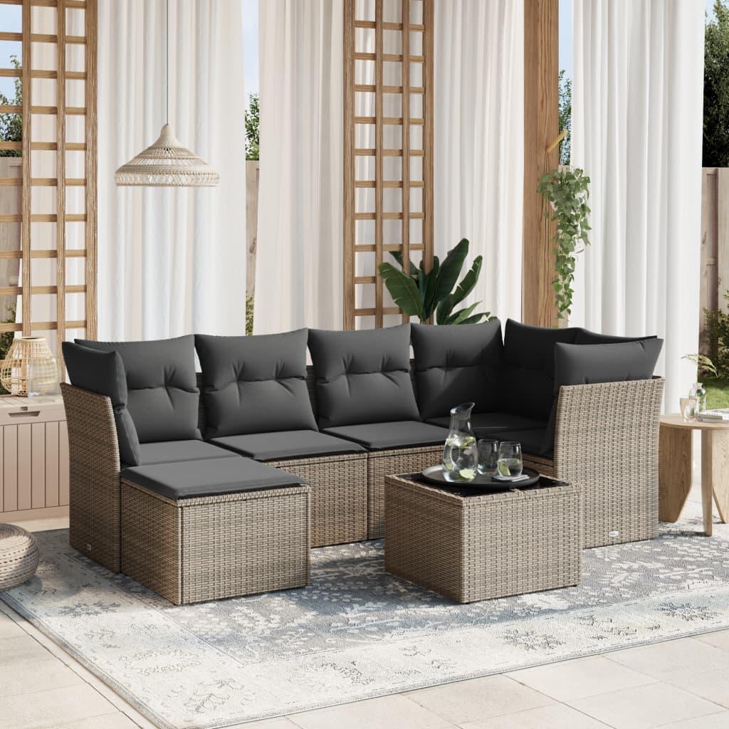 7 Piece Garden Sofa Set with Cushions Grey Poly Rattan