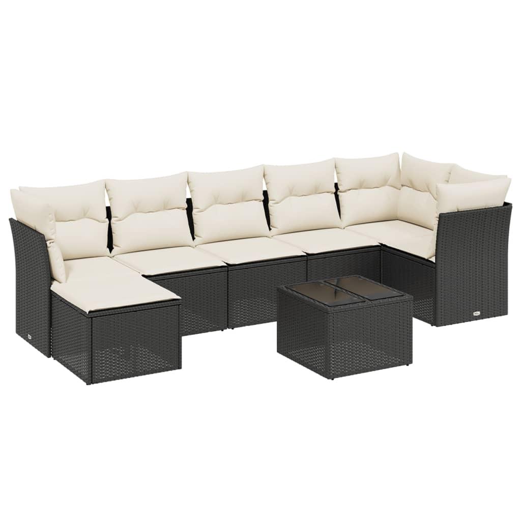 8 Piece Garden Sofa Set with Cushions Black Poly Rattan