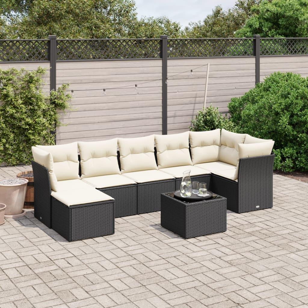 8 Piece Garden Sofa Set with Cushions Black Poly Rattan