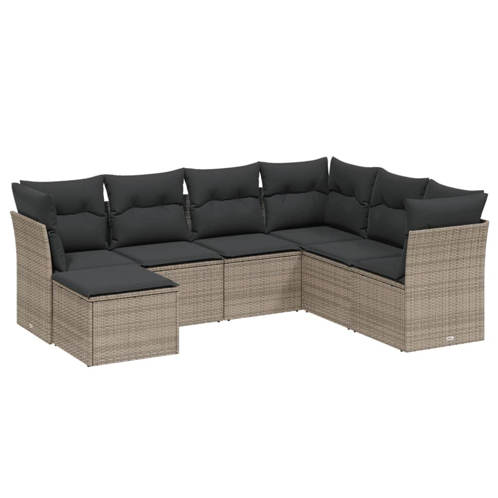 7 Piece Garden Sofa Set with Cushions Grey Poly Rattan