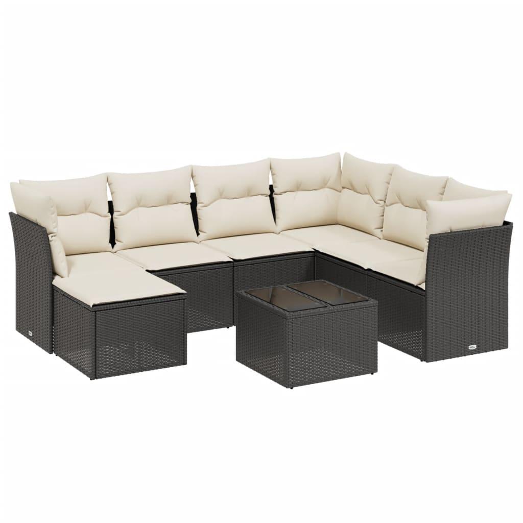8 Piece Garden Sofa Set with Cushions Black Poly Rattan