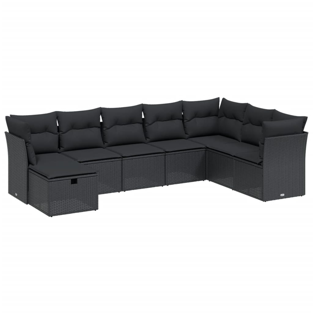 8 Piece Garden Sofa Set with Cushions Black Poly Rattan