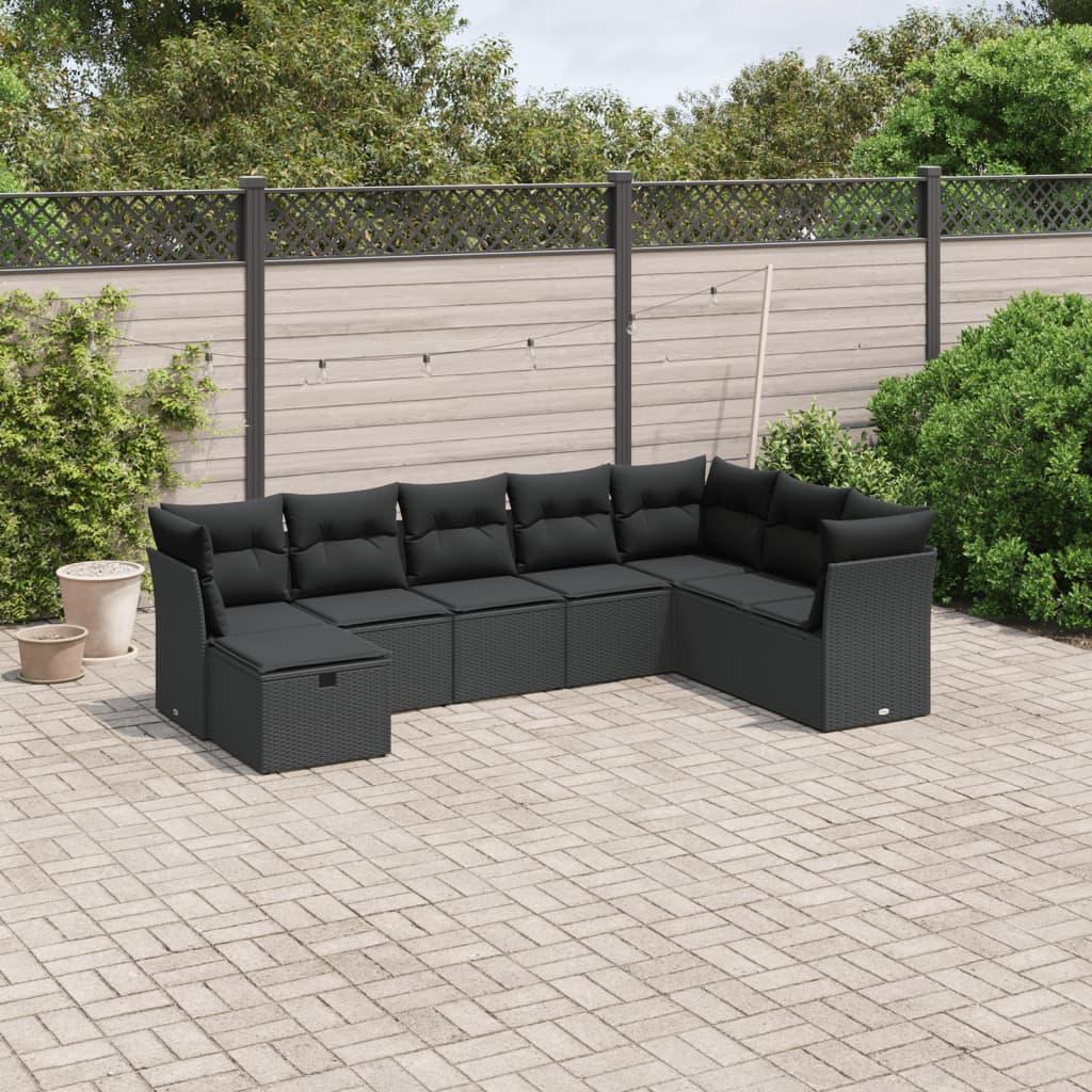 8 Piece Garden Sofa Set with Cushions Black Poly Rattan