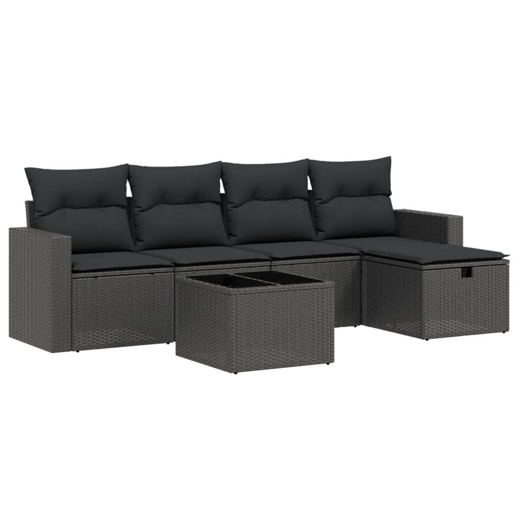 6 Piece Garden Sofa Set with Cushions Black Poly Rattan
