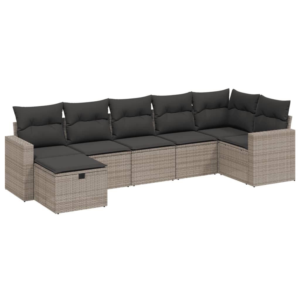 7 Piece Garden Sofa Set with Cushions Grey Poly Rattan