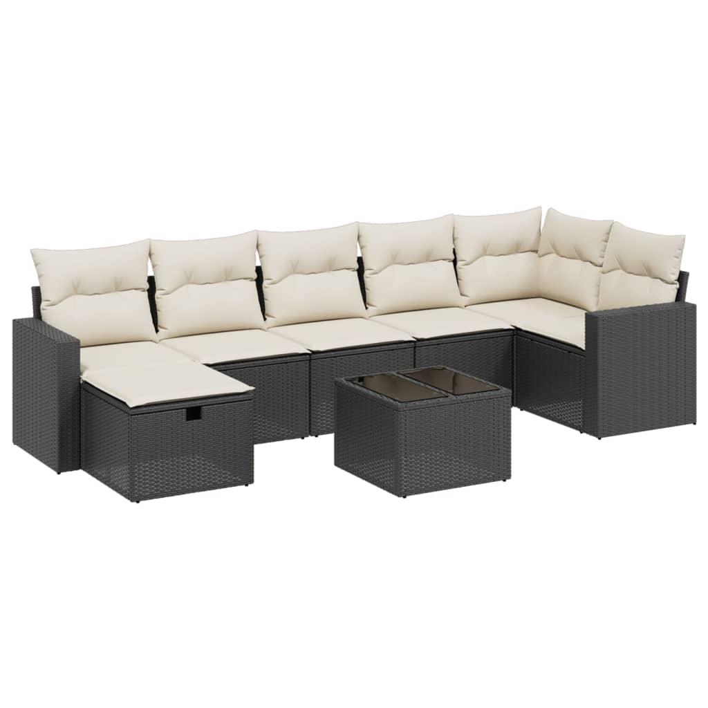 8 Piece Garden Sofa Set with Cushions Black Poly Rattan