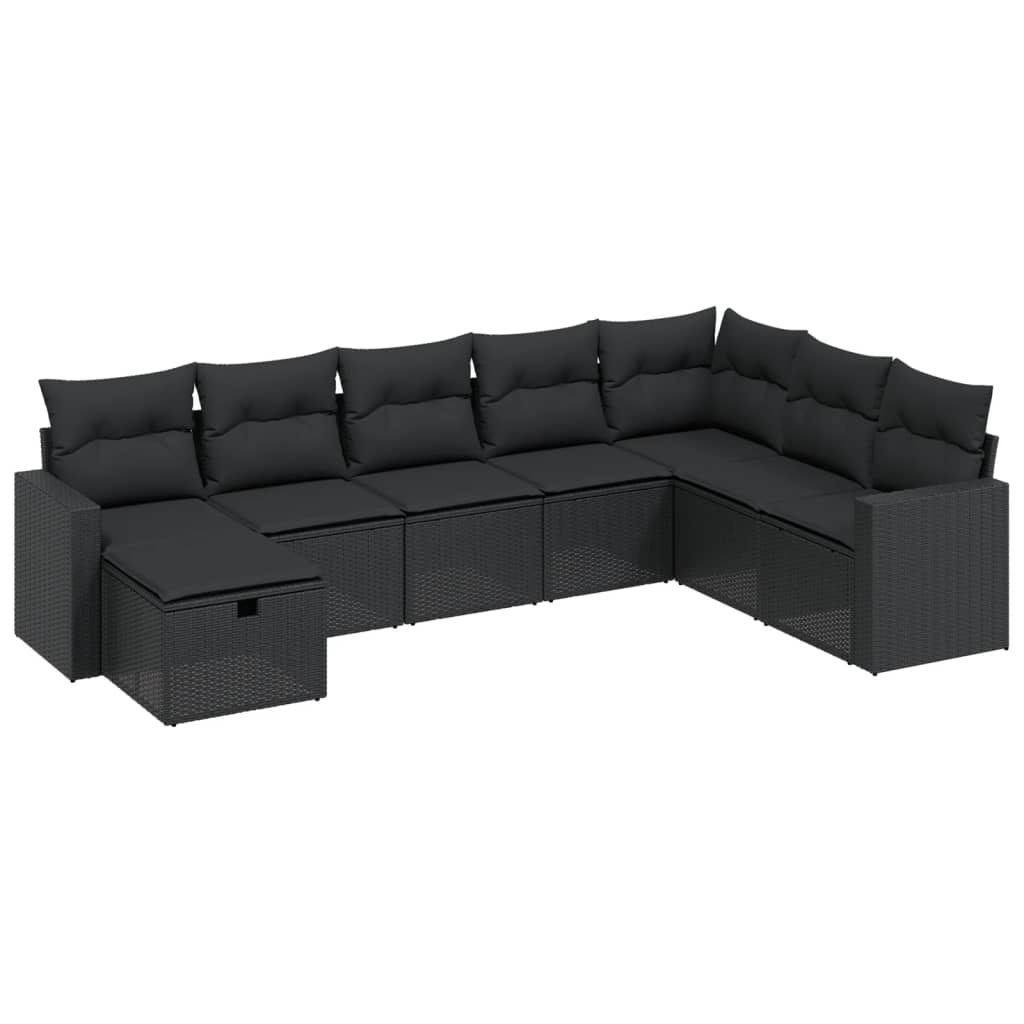 8 Piece Garden Sofa Set with Cushions Black Poly Rattan