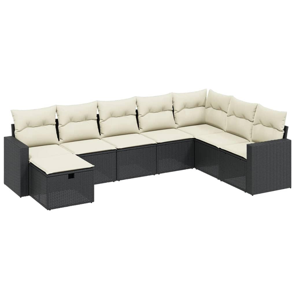 8 Piece Garden Sofa Set with Cushions Black Poly Rattan