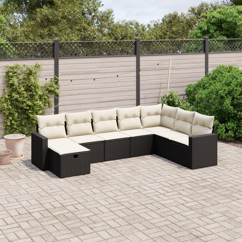 8 Piece Garden Sofa Set with Cushions Black Poly Rattan