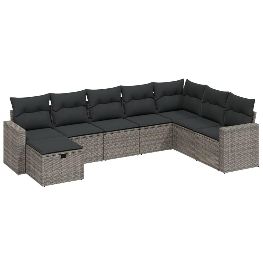 8 Piece Garden Sofa Set with Cushions Grey Poly Rattan