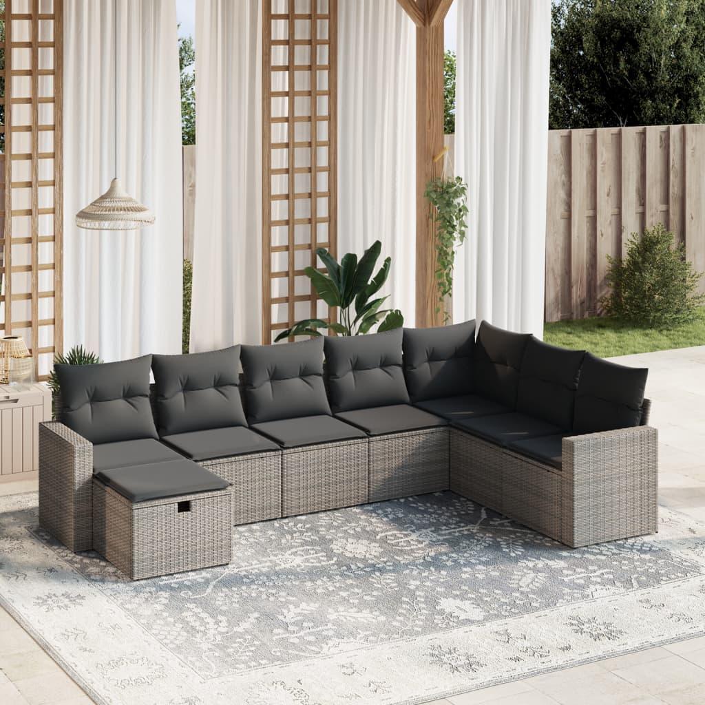 8 Piece Garden Sofa Set with Cushions Grey Poly Rattan