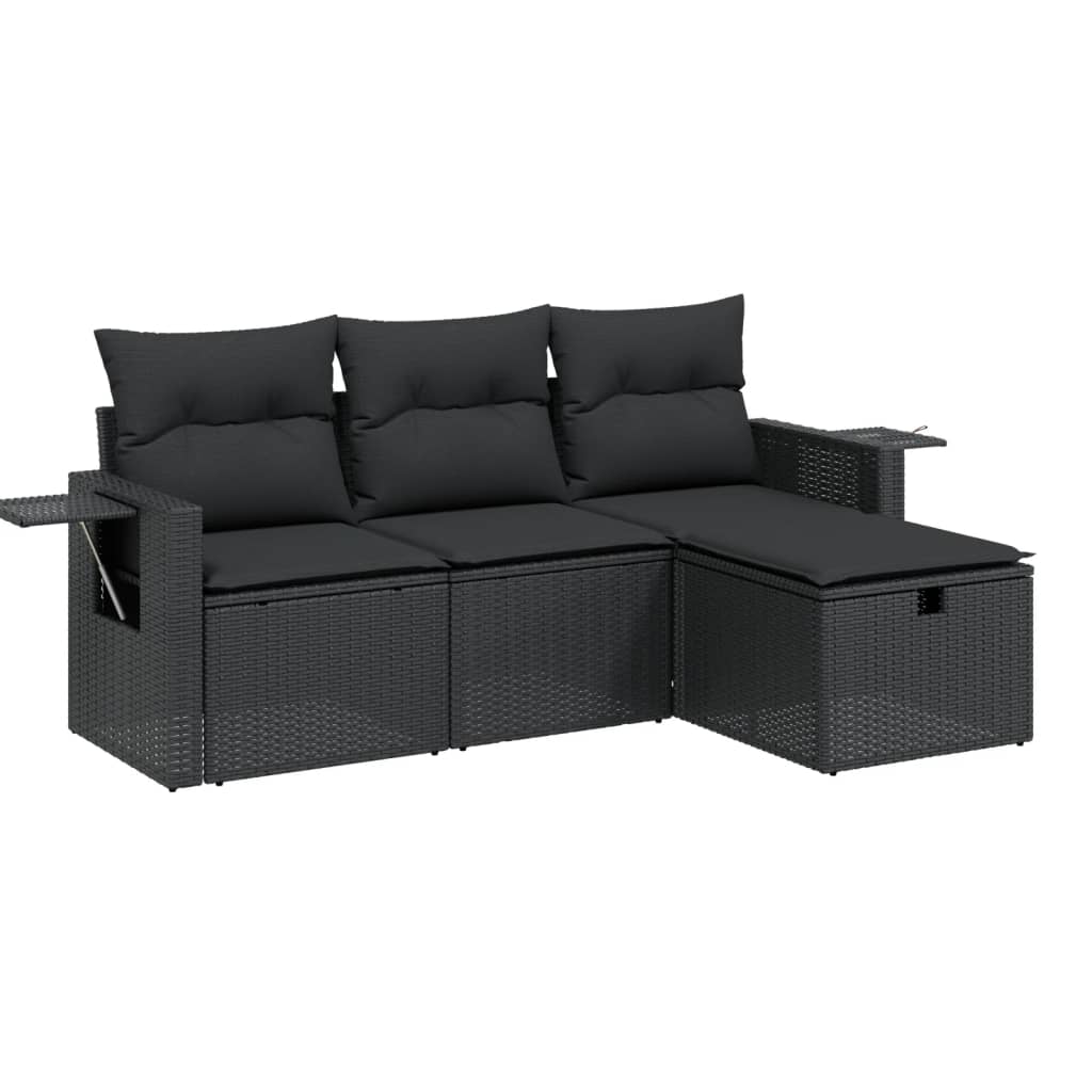 4 Piece Garden Sofa Set with Cushions Black Poly Rattan