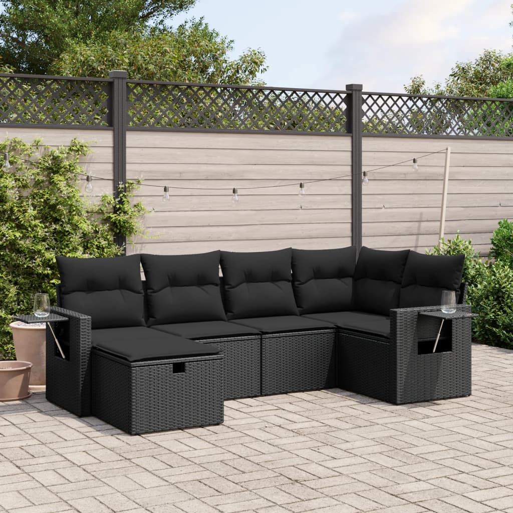 6 Piece Garden Sofa Set with Cushions Black Poly Rattan