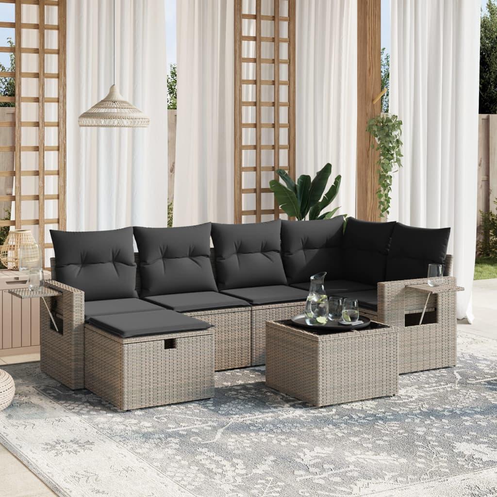 7 Piece Garden Sofa Set with Cushions Grey Poly Rattan