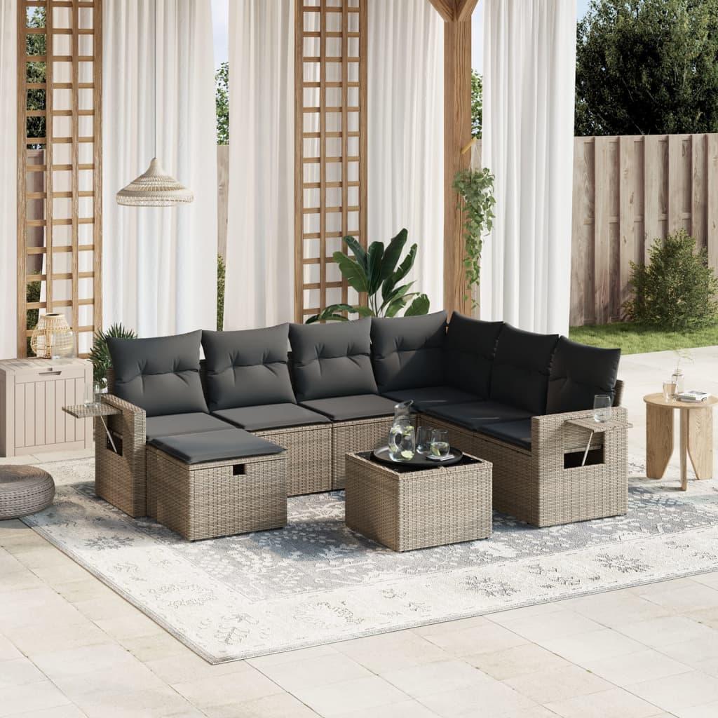 8 Piece Garden Sofa Set with Cushions Grey Poly Rattan